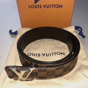 Louis Vuitton Men's Brown Azur Damier LV Logo Belt Size 36 / 90 M0212